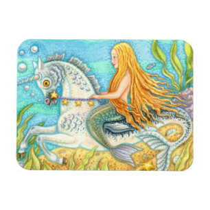 MERMAID & SEA STALLION, WHIMSICAL FANTASY UNICORN MAGNET