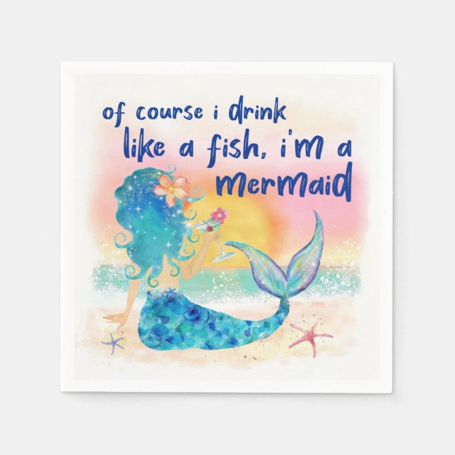 Mermaid Sea | Trinken wie ein Fisch Serviette (Vorderseite)