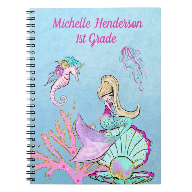 Mermaid Seepferd & Jellyfish Notebook Notizblock (Vorderseite)
