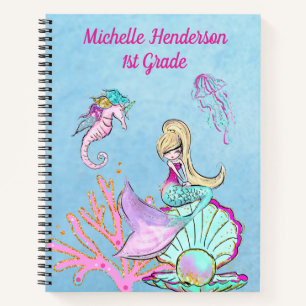 Mermaid Seepferd & Jellyfish Notebook Notizbuch