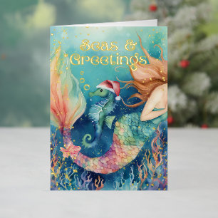 Mermaid Seepferd Santa Sea Schöne Weihnachten