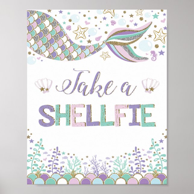 Mermaid Selfie Sign Under Sea Foto Stand Prop Poster (Vorne)