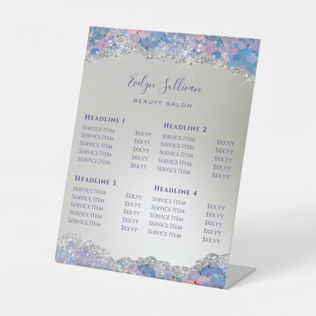 Mermaid Sequin Price List Pedestal Sign Sockelschild (Vorderseite)