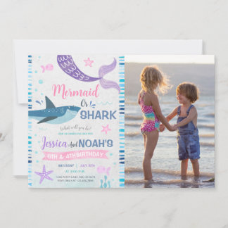 Mermaid & Shark Joint Birthday Foto Einladung