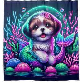 "Mermaid Shih Tzu Puppy - Whimsical Fantasy Art" Duschvorhang