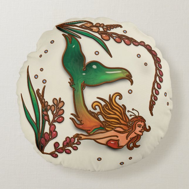 Mermaid Silae Round Pillow Rundes Kissen (Vorderseite)