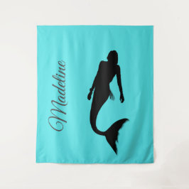 Mermaid Silhouette Blue Summer Modern Wandteppich