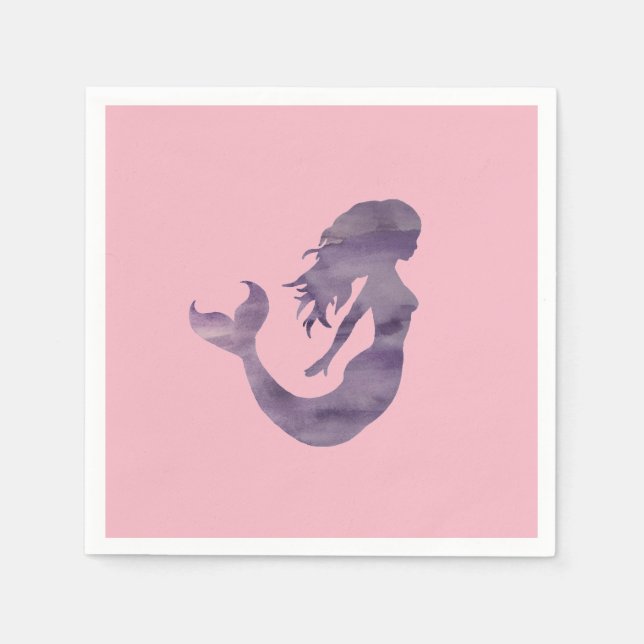 Mermaid Silhouette Lila Malerei Serviette (Vorderseite)