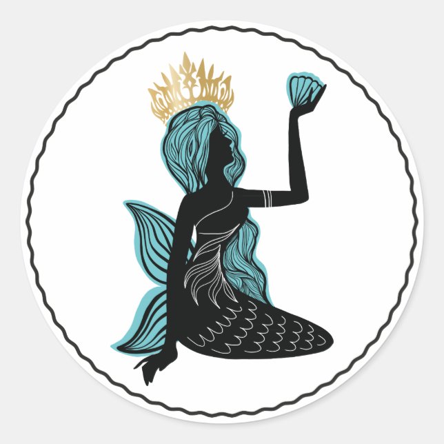 Mermaid Silhouette Mode stilvolle Silhouette Runder Aufkleber (Vorderseite)