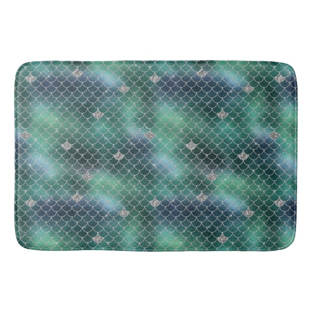 Mermaid Silver Aquamarin Ocean Glitz Badematte (Vorderseite)