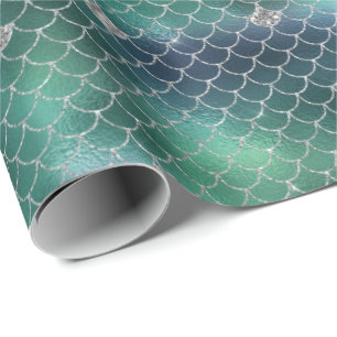 Mermaid Silver Aquamarin Ocean Glitz Geschenkpapier