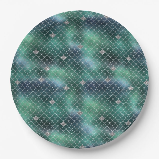 Mermaid Silver Aquamarin Ocean Glitz Pappteller (Vorderseite)