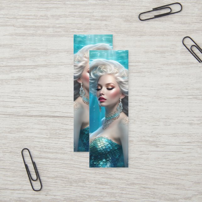 Mermaid Silver Hair Türkis Ocean Mini Lesezeichen Mini Visitenkarte (Vorderseite/Rückseite Beispiel)