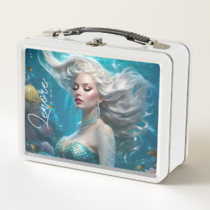 Mermaid Silver Hair Türkis Ozean Metall Brotdose
