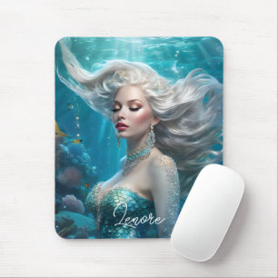 Mermaid Silver Hair Türkis Ozean Mousepad