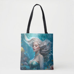 Mermaid Silver Hair Türkis Ozean Tasche