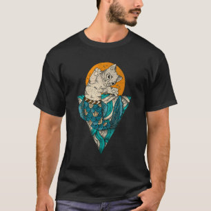 Mermaid Sitting Cat Kitten Cat Colorful Art T-Shirt