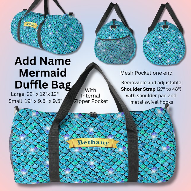 Mermaid-Skala Aqua Blue mit weißen Sternen hinzufü Duffle Bag (Von Creator hochgeladen)