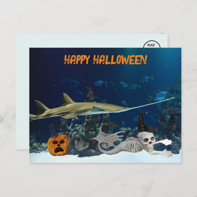 Mermaid Skeleton Under Sea Halloween Postkarte (Vorne/Hinten)