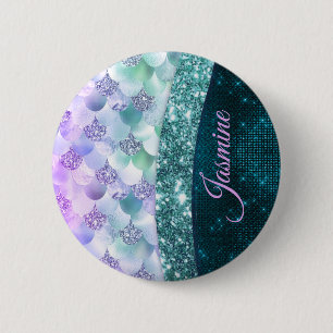 Mermaid skin aquamarin silber Imitate Glitzer mono Button