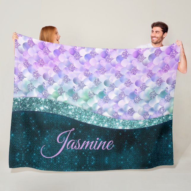 Mermaid skin aquamarin silber Imitate Glitzer mono Fleecedecke (Beispiel)