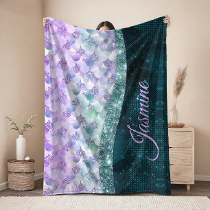 Mermaid skin aquamarin silber Imitate Glitzer mono Fleecedecke
