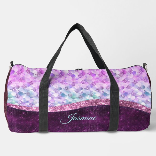 Mermaid skin pink silber Imitate Glitzer monogramm Duffle Bag (Vorderseite)