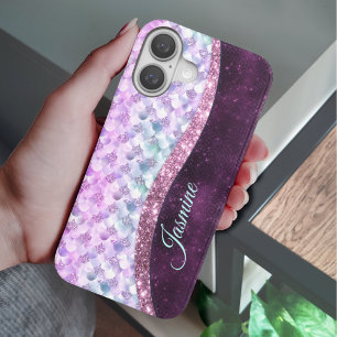 Mermaid skin pink silber Imitate Glitzer monogramm iPhone 16 Hülle