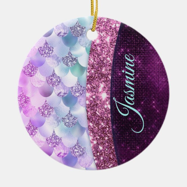 Mermaid skin pink silber Imitate Glitzer monogramm Keramik Ornament (Vorne)