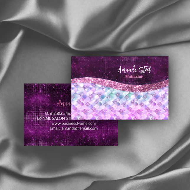 Mermaid skin pink silber Imitate Glitzer monogramm Visitenkarte (Von Creator hochgeladen)