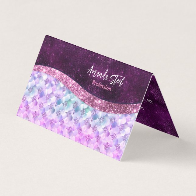 Mermaid skin pink silber Imitate Glitzer monogramm Visitenkarten (Vorderseite)