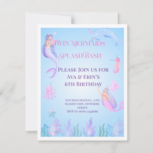 Mermaid Splish Splash Bash Invitation d'anniversai (Devant)