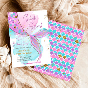 Mermaid Splish Splash Pool Party Girl Birthday Einladung
