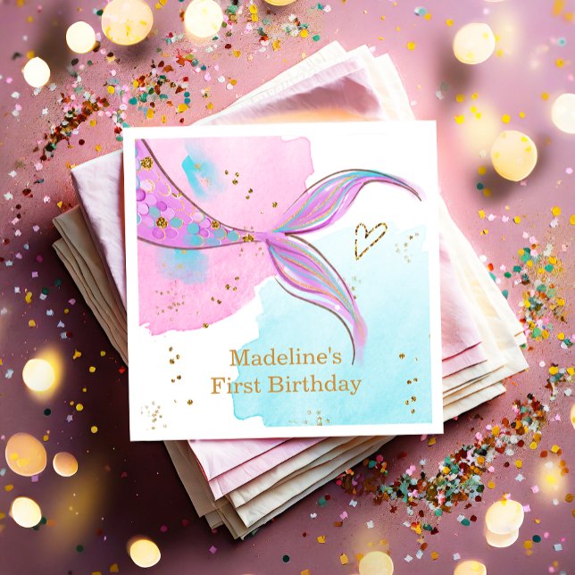 Mermaid Splish Splash Pool Party Girl Birthday Serviette (Von Creator hochgeladen)