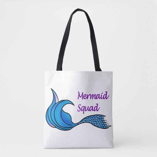 Mermaid Squad blauer Schwanz auf einem Totbeutel Tasche (Vorderseite)