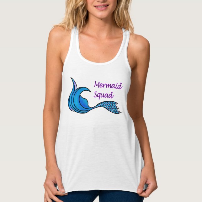 Mermaid-Squad mit blauer Meerjungfrau-Schwanz Tank Top (Vorderseite)