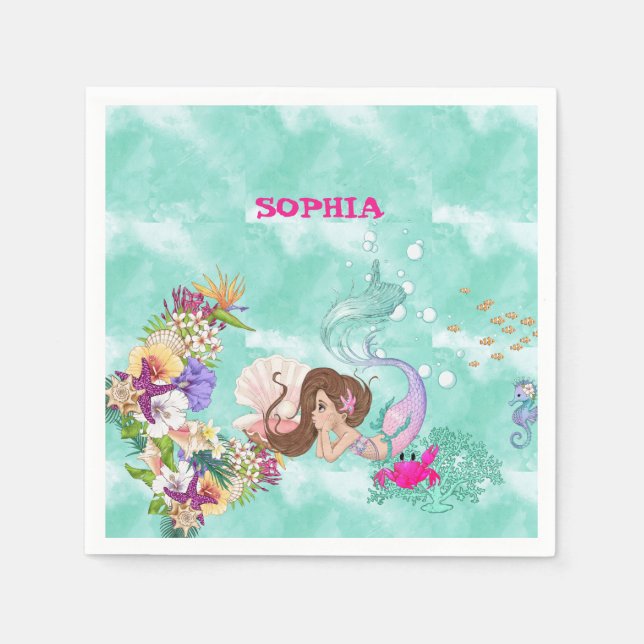 Mermaid Starfish Niedlich Personal Dark Hair Serviette (Vorderseite)