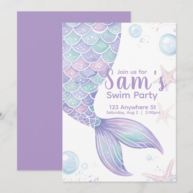 Mermaid Swim Birthday Party Einladung (Vorne/Hinten)