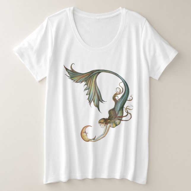 Mermaid T-shirt Deep Sea Moon par Molly Harrison (Design devant)