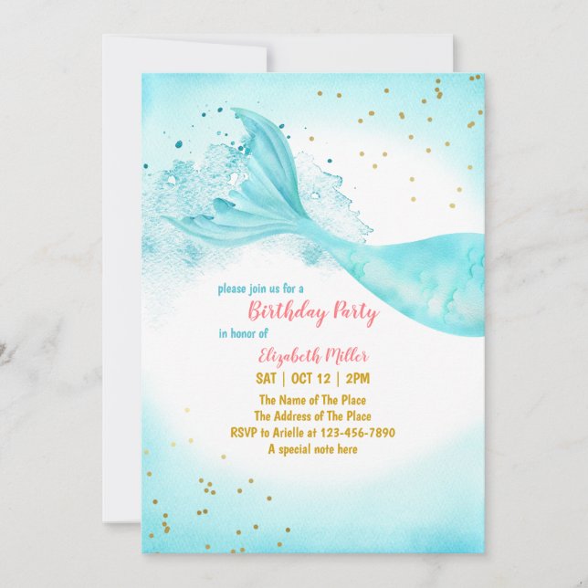 Mermaid Tail Girl Anniversaire Fête Invitation (Devant)