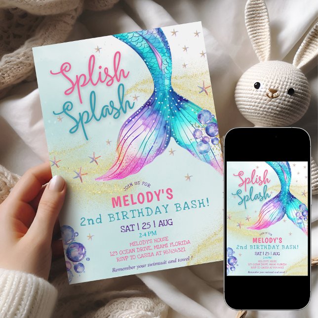Mermaid Tail Glitter 2nd Birthday Invitation (Créateur téléchargé)