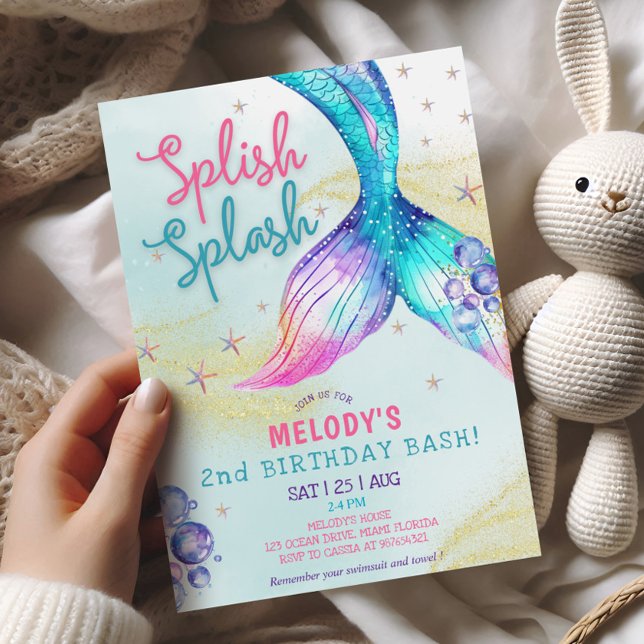 Mermaid Tail Glitter 2nd Birthday Invitation Einladung (Von Creator hochgeladen)
