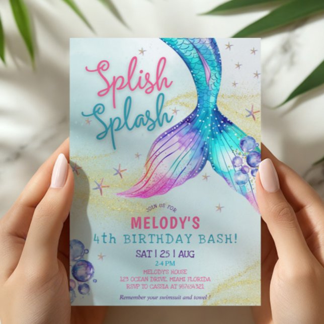 Mermaid Tail Glitter 4th Birthday Invitation Einladung (Von Creator hochgeladen)