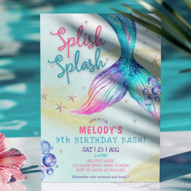 Mermaid Tail Glitter 9th Birthday Invitation Einladung (Von Creator hochgeladen)