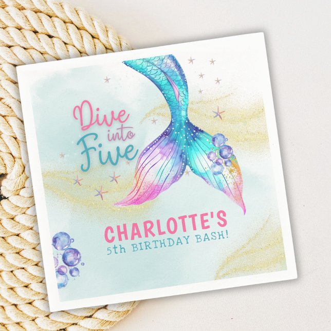 Mermaid Tail Glitter Dive into Five birthday Serviette (Von Creator hochgeladen)