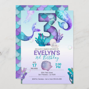 Mermaid Tail Mermaid Invitation pour le 3e anniver