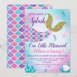 Mermaid Tail or rose pourpre Invitation Anniversai