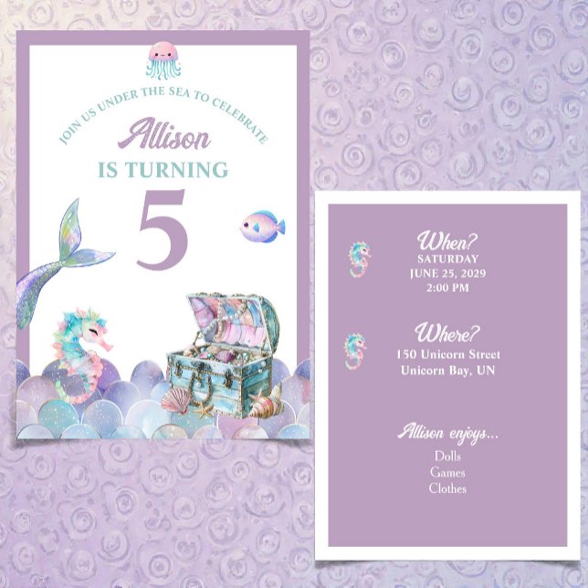 Mermaid Tail Purple Girly Birthday Invitation (Créateur téléchargé)
