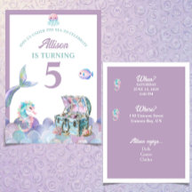 Mermaid Tail Purple Girly Birthday Invitation
