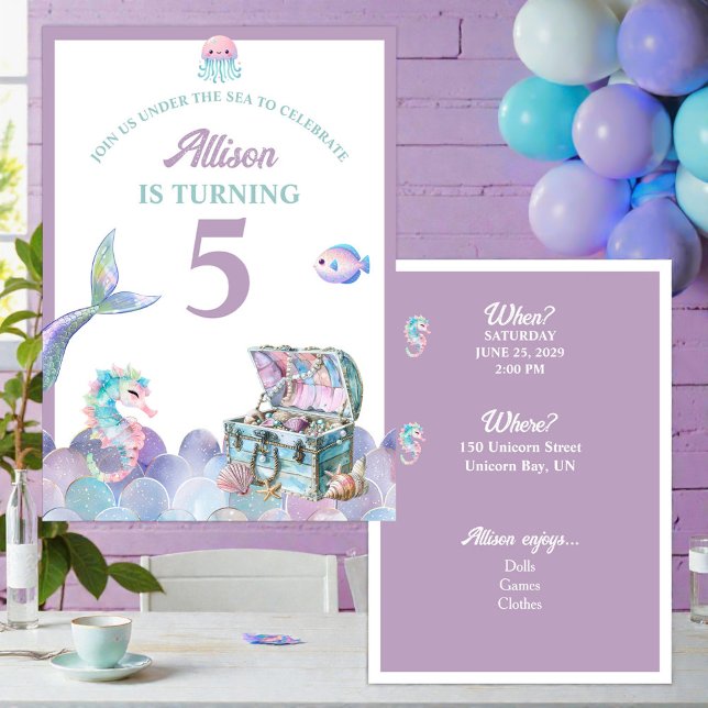 Mermaid Tail Purple Girly Birthday Invitation Einladung (Von Creator hochgeladen)